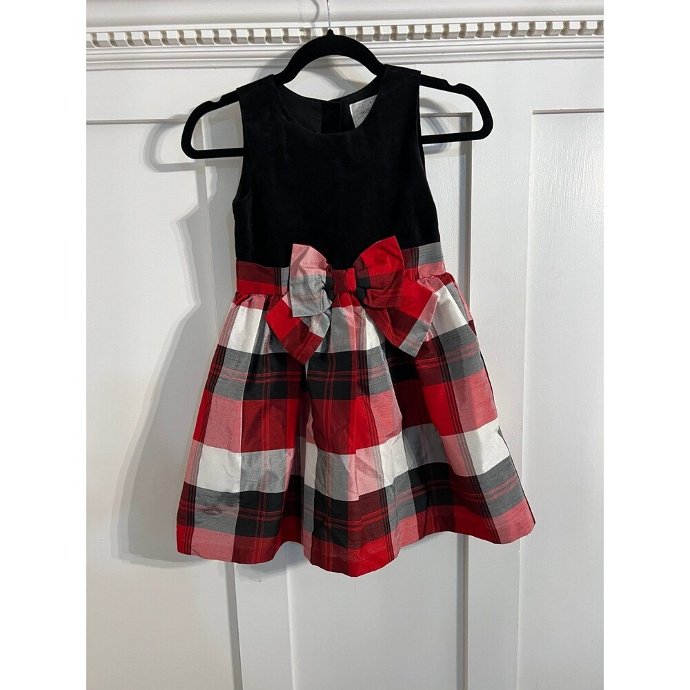 Dressed Up by Gymboree Girls Size 7 Black Velvet Red Plaid Christmas Dress